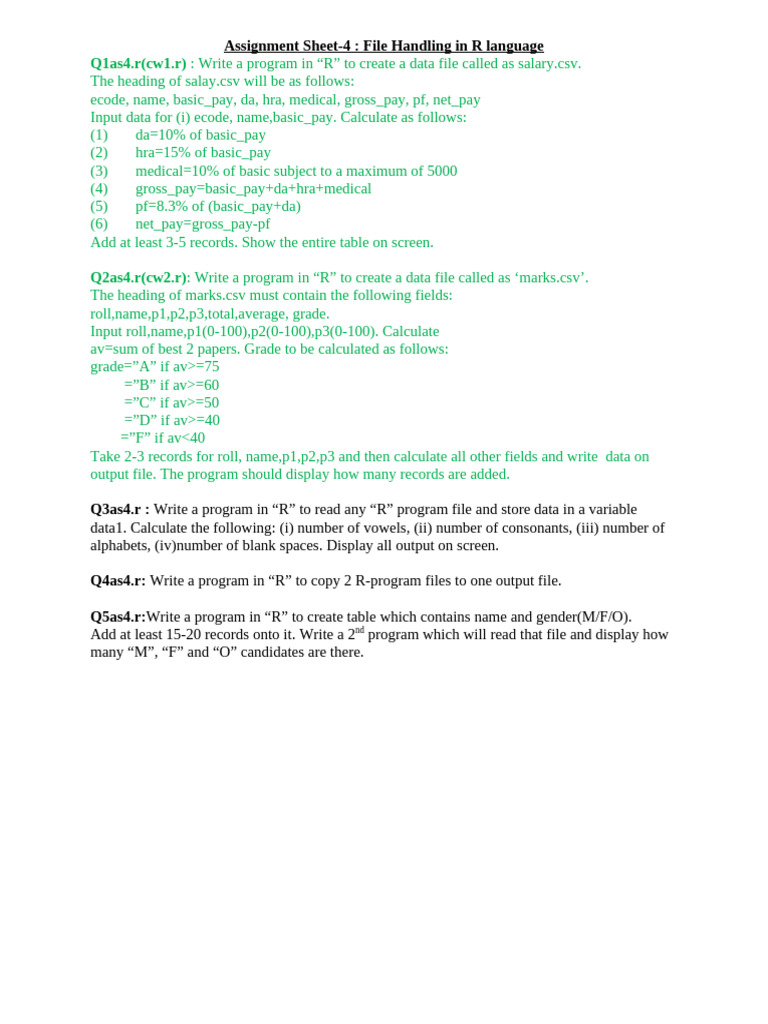 R Assignment Sheet 4 File Handling 22 09 2024 | PDF