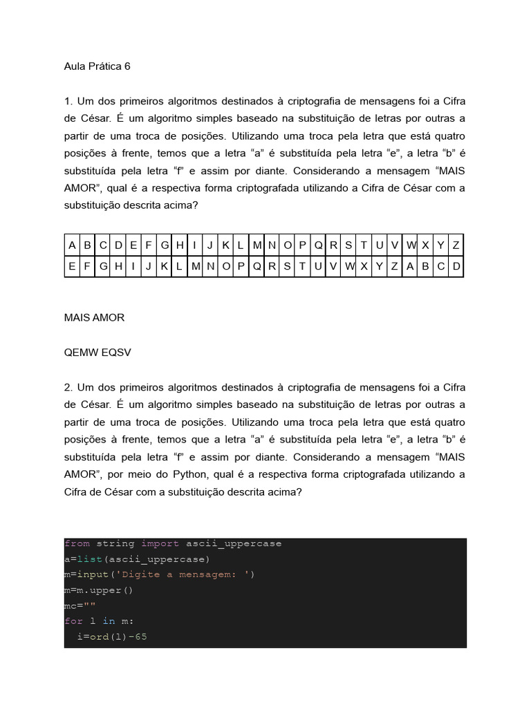 Criptografia: Cifra de César e RSA | PDF | Criptografia | Chave ...