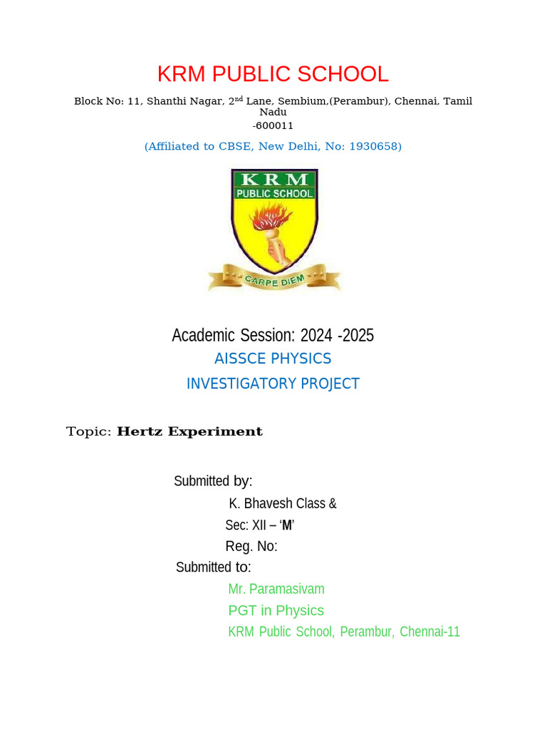 Hertz Experiment Project Report | PDF