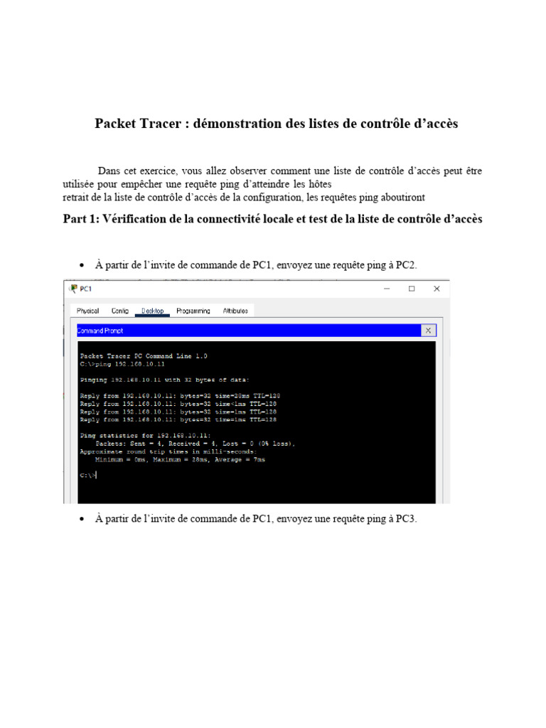 Démonstration ACL avec Packet Tracer | PDF | Interface en ligne de ...