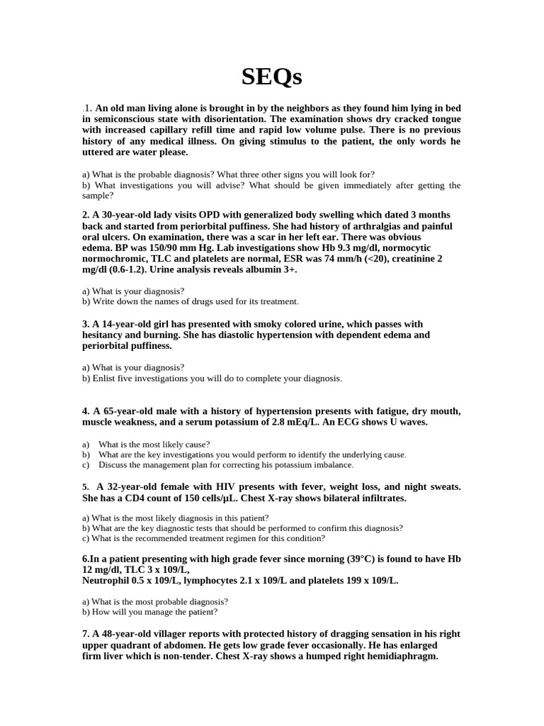 Final Year Mbbs Sendup222 2024 SEQs | PDF | Edema | Medicine