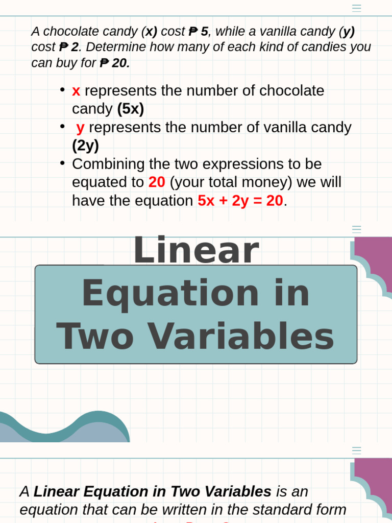 Linear Equation in Two Variables | PDF | Equations | Variable (Mathematics)