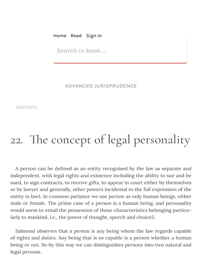 The Concept of Legal Personality - Advanced Jurisprudence | PDF | Mens ...