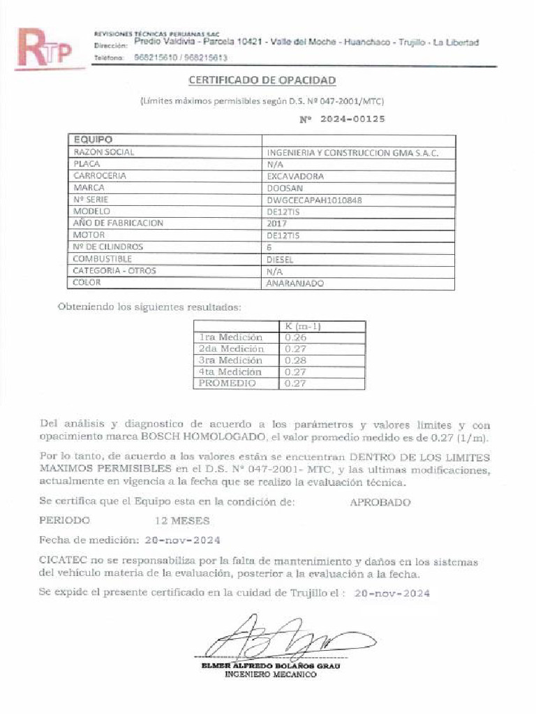 Certificado de Opacidad | PDF