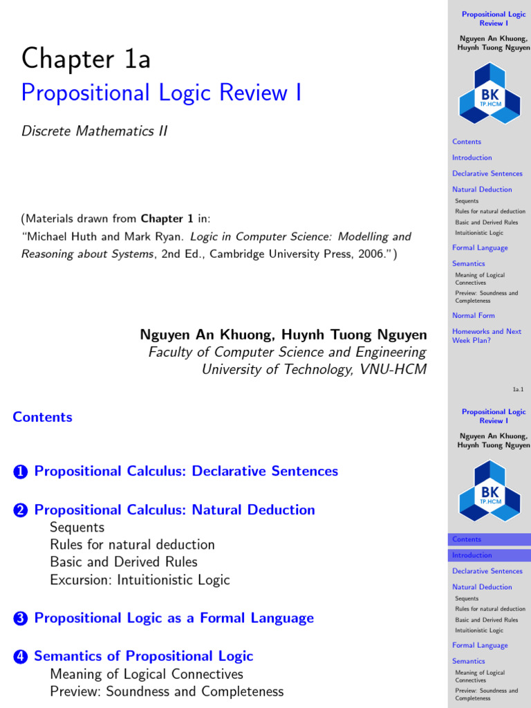 Dm2 Ch1a Propositonal Logic Review Part I | PDF | Logic | First Order Logic
