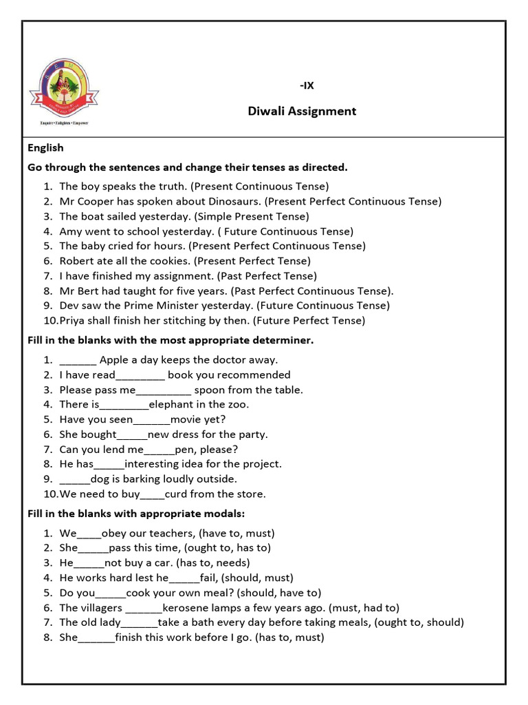 Diwali Assignment for Class IX Students | PDF | Mass