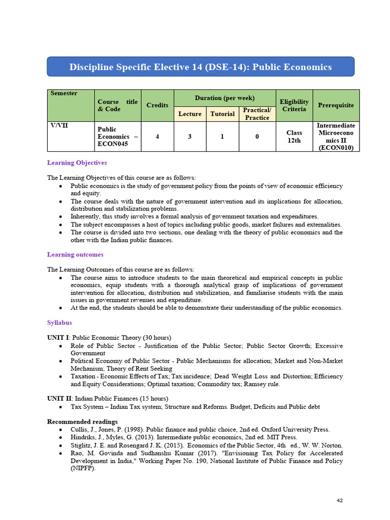 Public Economics Course Overview | PDF | Economics | Labour Economics