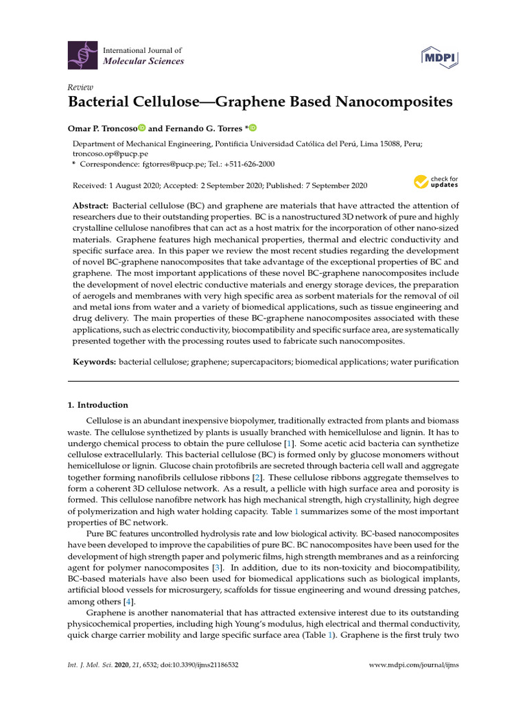 Bacterial Cellulose-Graphene Based Nanocomposites | PDF | Nanocomposite ...
