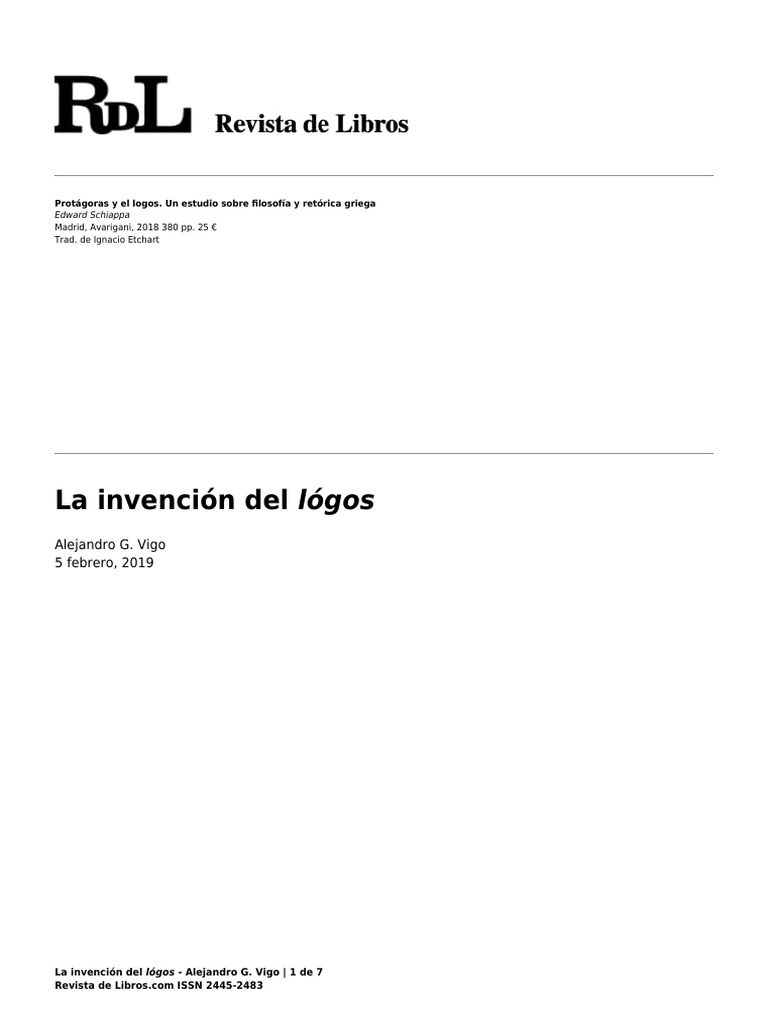 Edward Schiappa Protagoras y El Logos Un Estudio Sobre Filosofia y ...