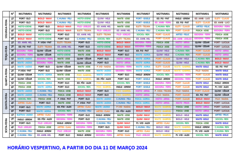 Horario Vespertino A Partir de 27-08-2024 | PDF