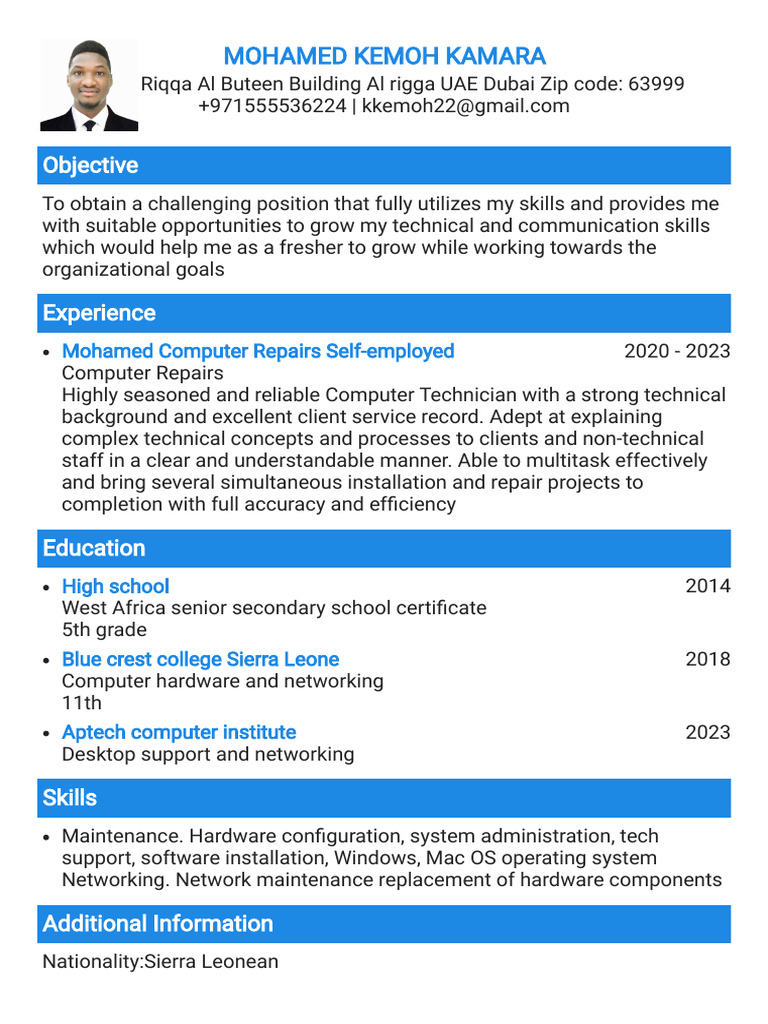 Mohamed Kemoh Kamara Resume Pdf