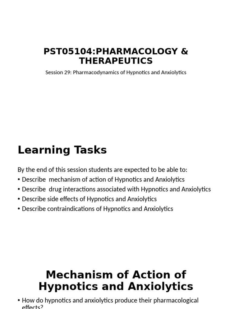 Session 29 Hypnotics and Anxiolytics | PDF | Benzodiazepine | Drugs ...