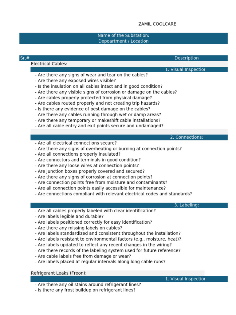 Electrical and Safety Inspection Checklist | PDF | Leak | Electrical Wiring