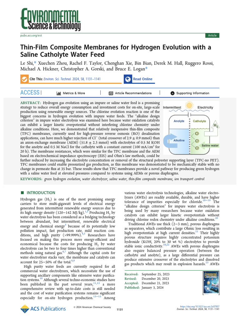 TFC Membranes for Green Hydrogen Production | PDF | Electrochemistry ...