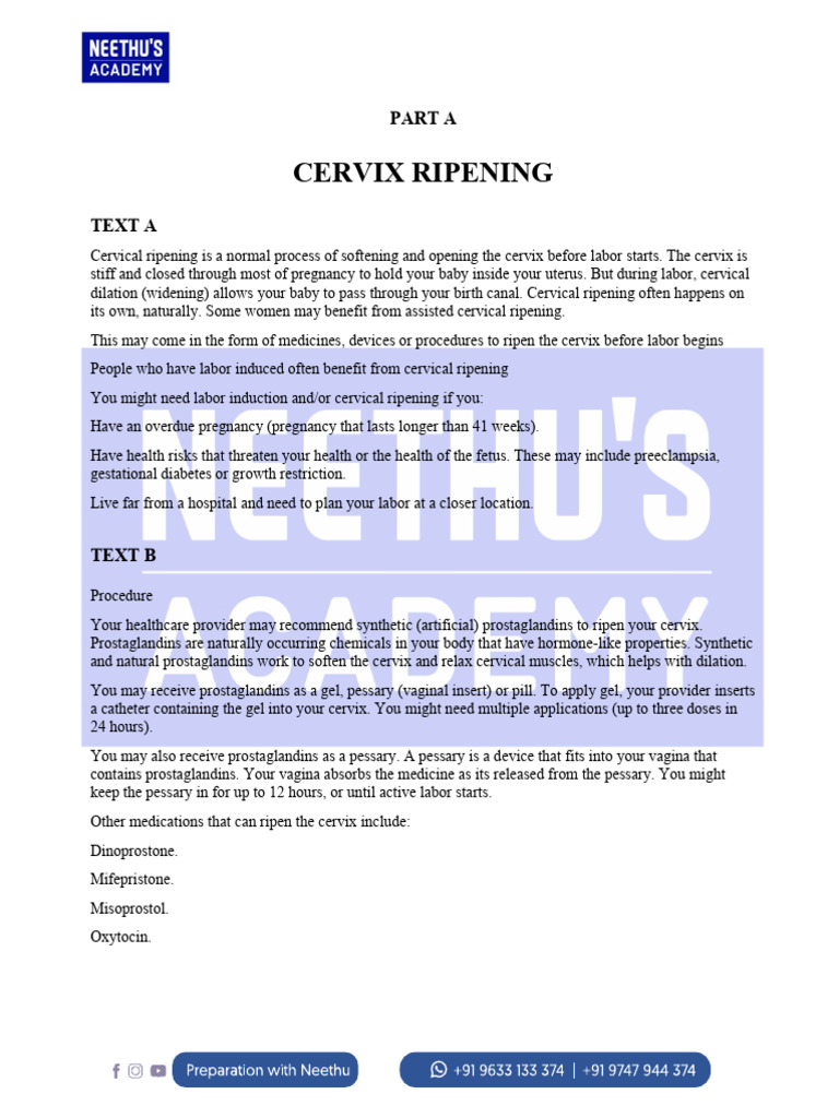 Cervix Ripening | PDF | Childbirth | Obstetrics
