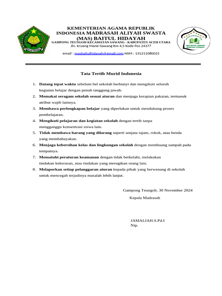 Tata Tertib Murid | PDF