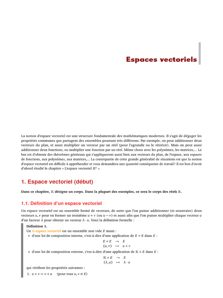 Introduction aux espaces vectoriels | PDF | Matrice (Mathématiques ...