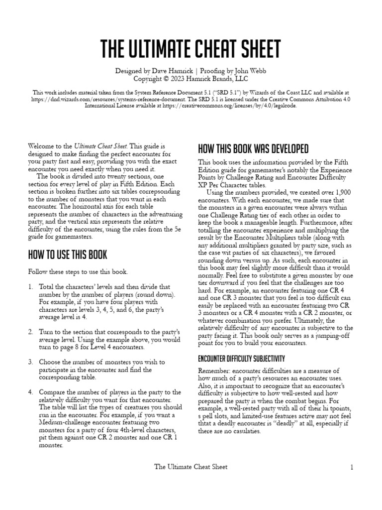 Gamemaster S Survival Guide The Ultimate Cheat Sheet PDF