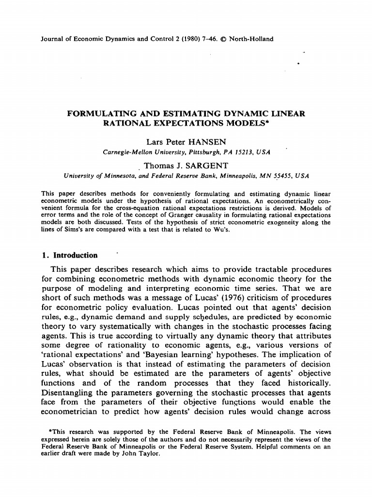 Dynamic Linear Rational Expectations Models | PDF | Econometrics ...
