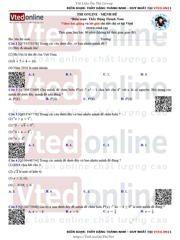 Video bài giảng lời giải: Thi Online - Mệnh Đề *Biên soạn: Thầy Đặng ...