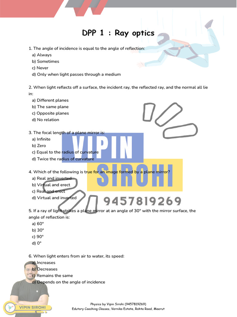 Ray Optics Concepts and Questions | PDF | Refraction | Refractive Index