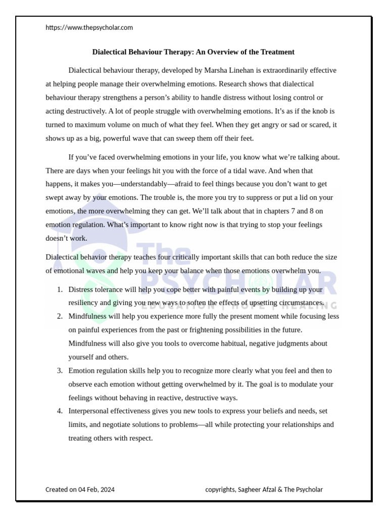 Overview of Dialectical Behavior Therapy | PDF | Dialectical Behavior ...