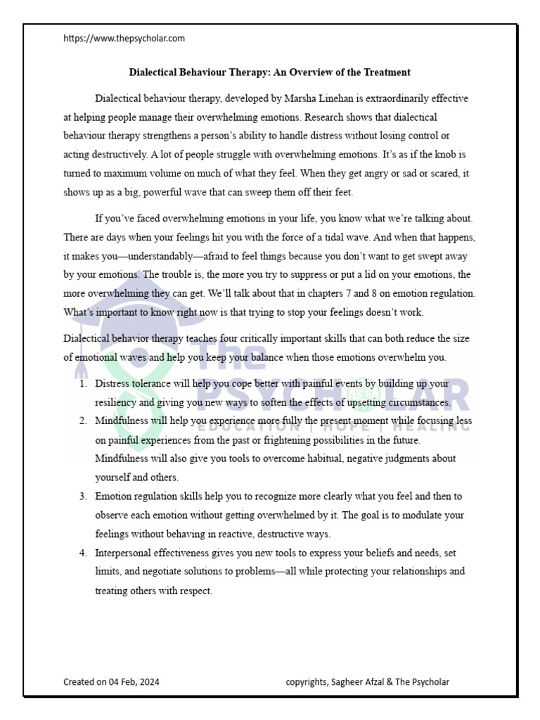 Dialectical Behavior Therapy Notes 2 | PDF | Dialectical Behavior ...