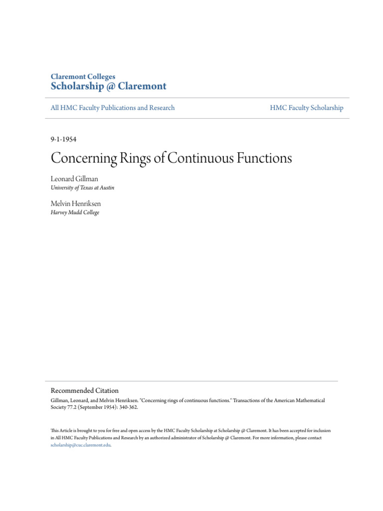 Concerning Rings of Continuous Functions | PDF | Ring (Mathematics ...