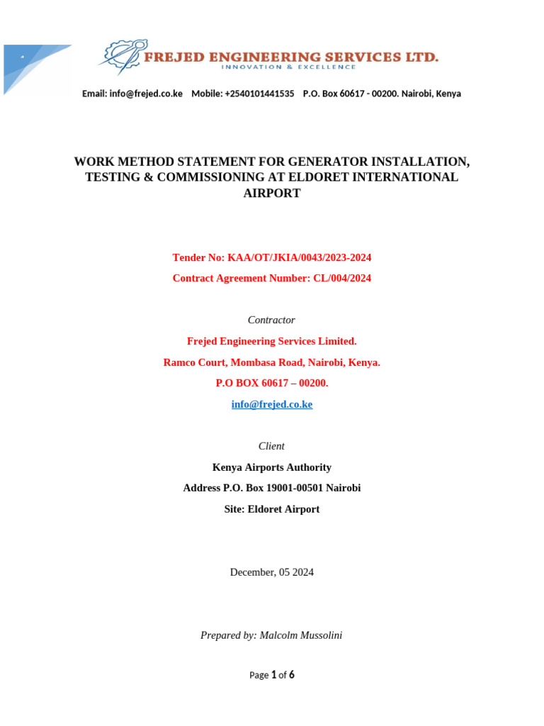 Generator Installation at Eldoret Airport | PDF | Safety | Occupational ...