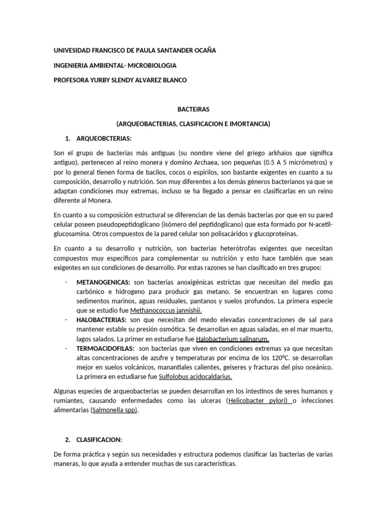 Arqueobacterias: Clasificación y Importancia | PDF | Las bacterias ...
