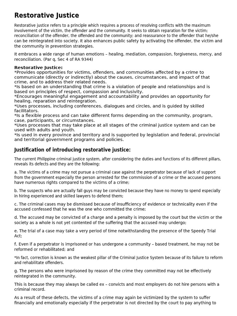 Restorative Justice Principles Explained | PDF | Restorative Justice ...