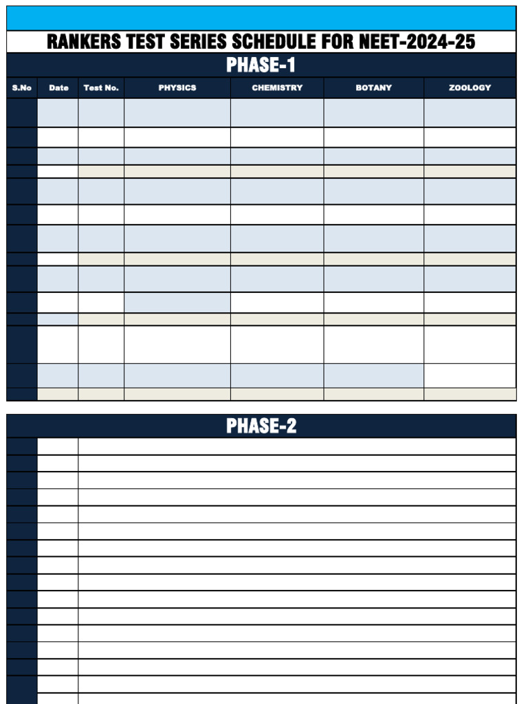 NEET 2024-25 Rankers Test Series Schedule | PDF | Chemistry | Plants