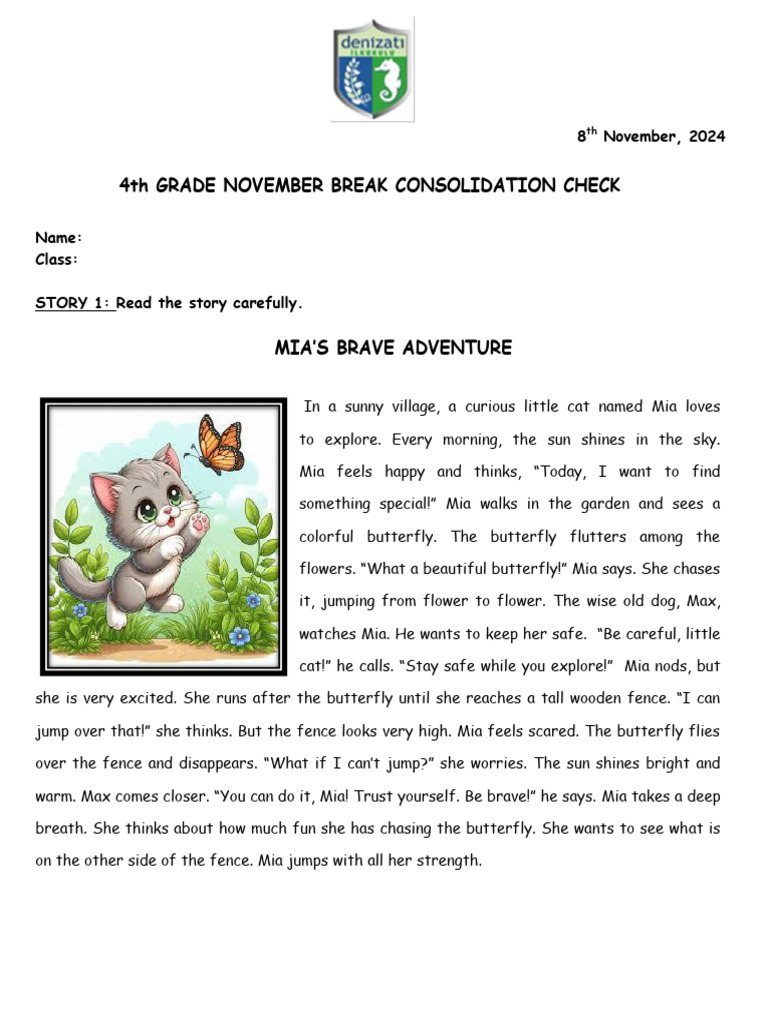 4th Grade November Break Stories Analysis | PDF