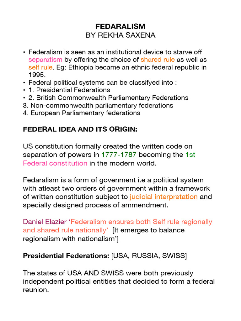 Understanding Federalism: Types and Origins | PDF | Federalism | Legal ...