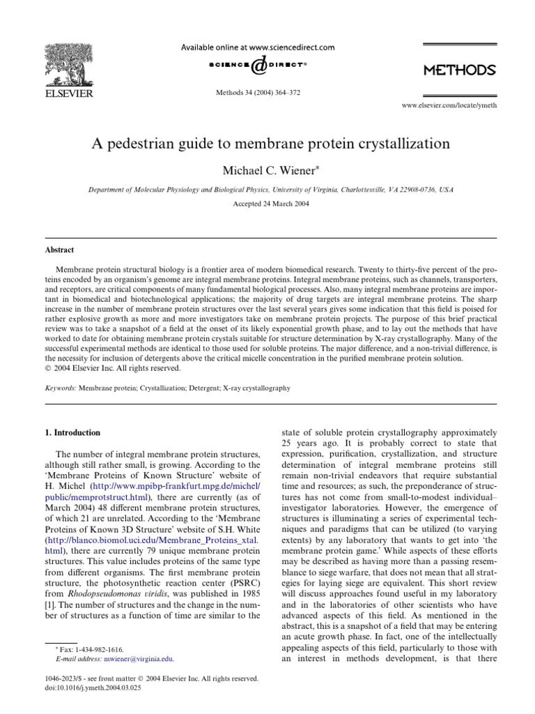 Guide to Membrane Protein Crystallization | PDF | Detergent | Proteins