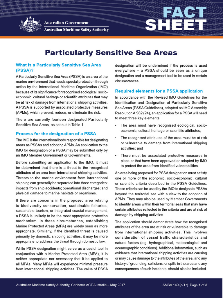 AMSA Particularly Sensitive Sea Areas 2017 05 | PDF | Regulatory Compliance