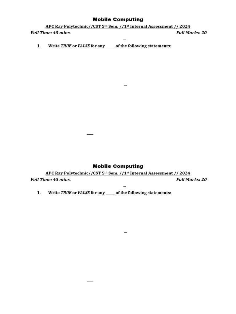 Mobile Computing - 1st CT - SEP - 2024 | PDF | Cellular Network | Gsm