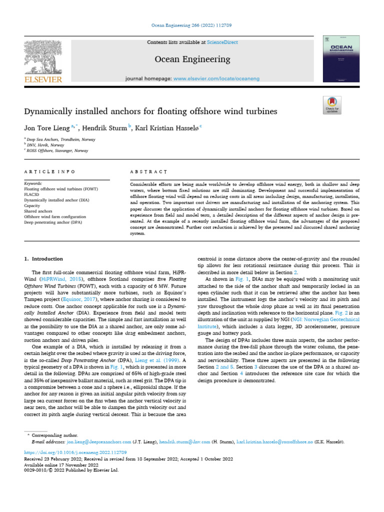 Dynamically Installed Anchors for Floating Offshore Wind Turbines | PDF ...