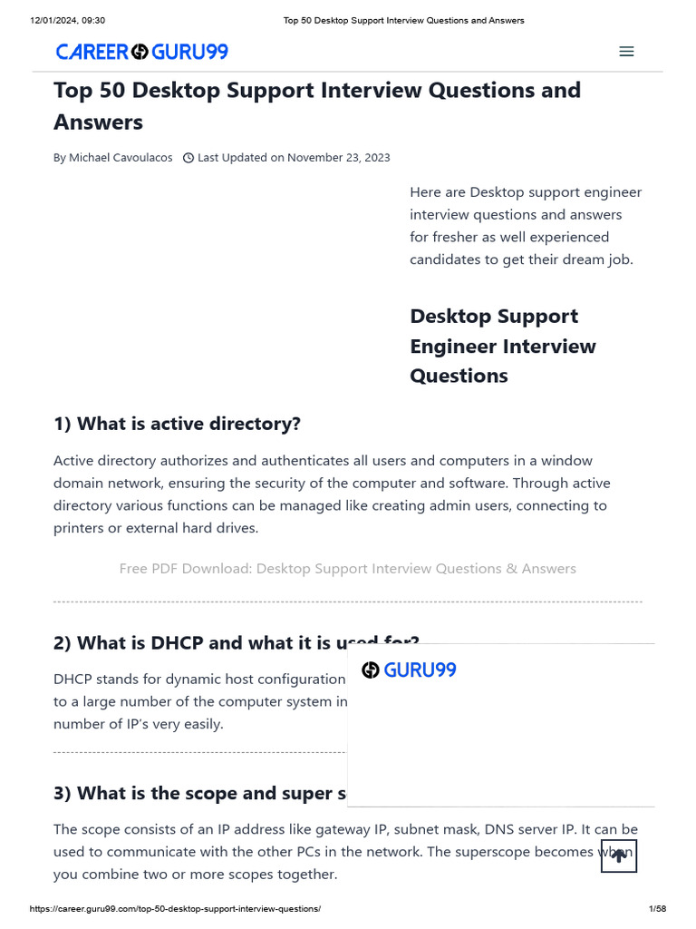 Top 50 Desktop Support Interview Q&A | PDF | Computer Network | Domain ...