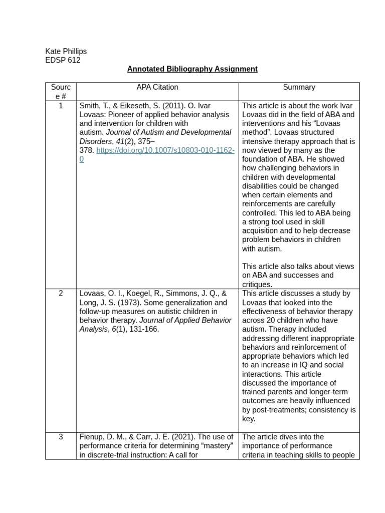 Annotated Biblio Assignment | PDF | Autism Spectrum | Psychology