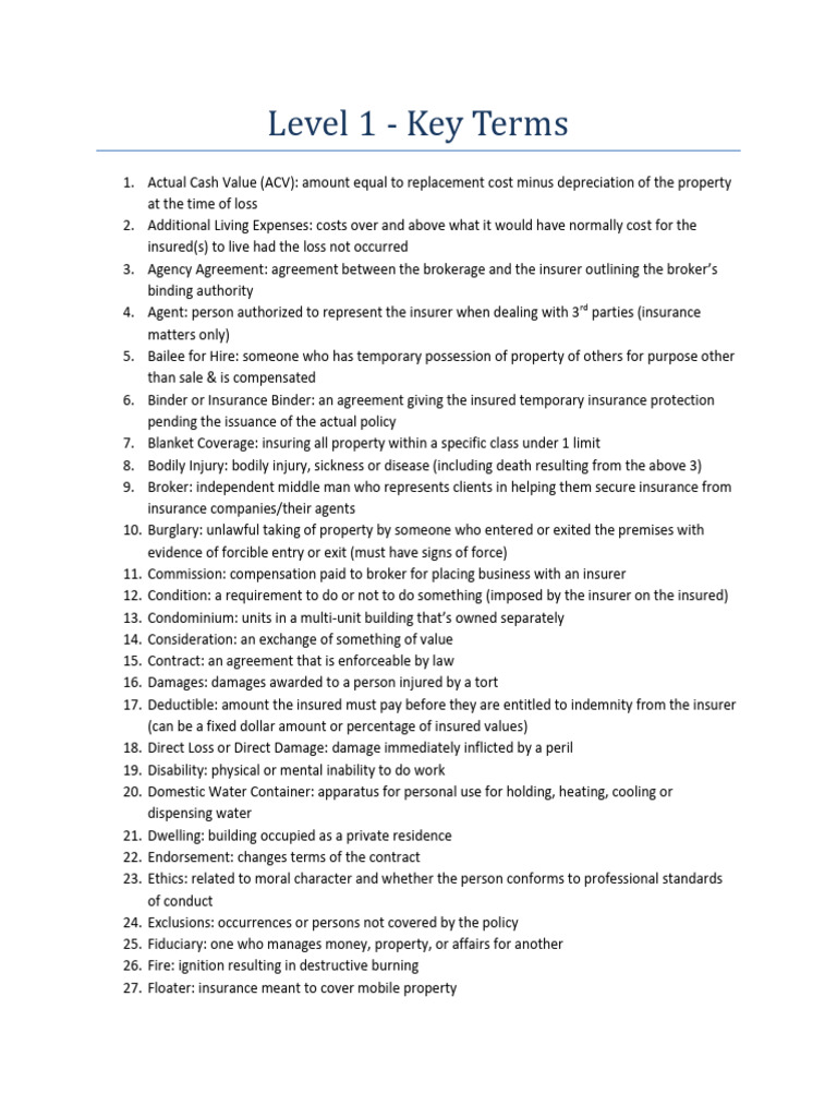 Essential Insurance Terms Explained | PDF | Insurance | Damages