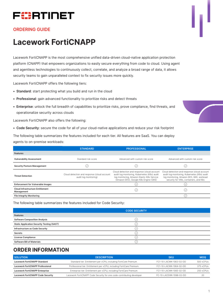 Lacework FortiCNAPP Ordering Guide | PDF | Cloud Computing | Computer ...