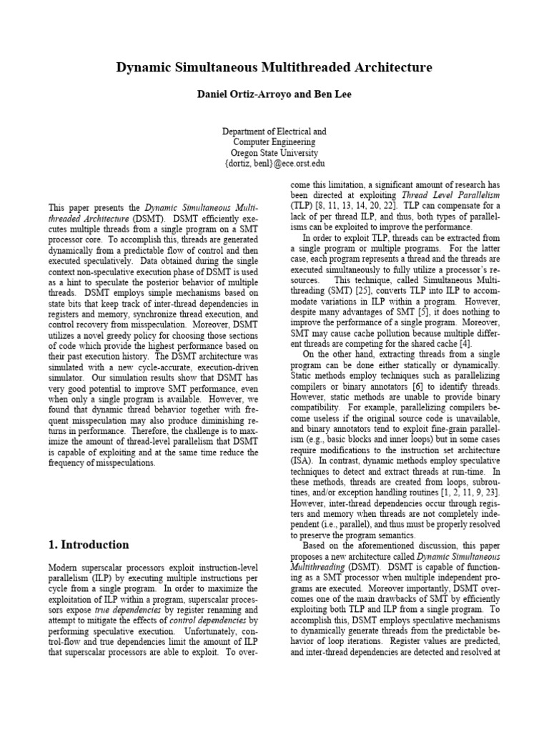 Dynamic Simultaneous Multithreading Architecture | PDF | Central ...