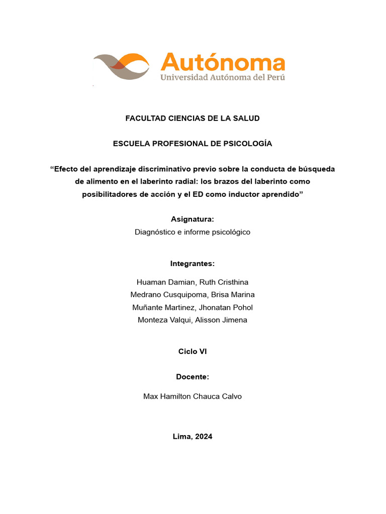Aprendizaje Discriminativo en Ratas: Estudio en Laberinto Radial | PDF ...