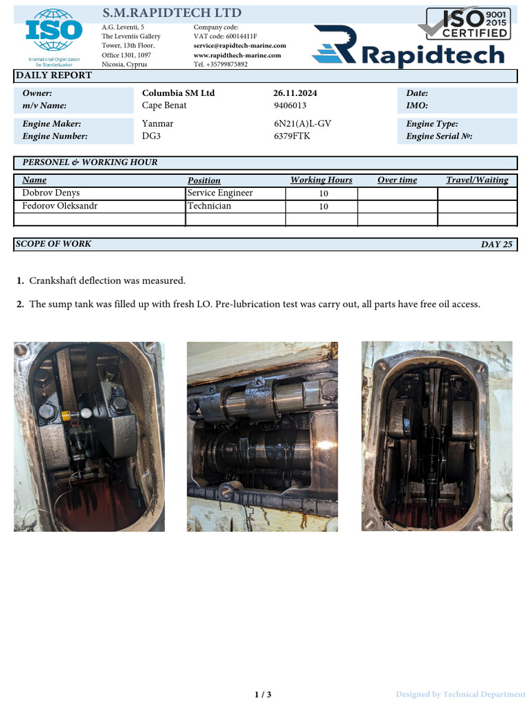 Cape Benat Engine Daily Report | PDF | Propulsion | Engine Technology