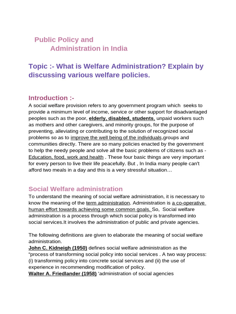 Welfare Administration in India Explained | PDF | Welfare
