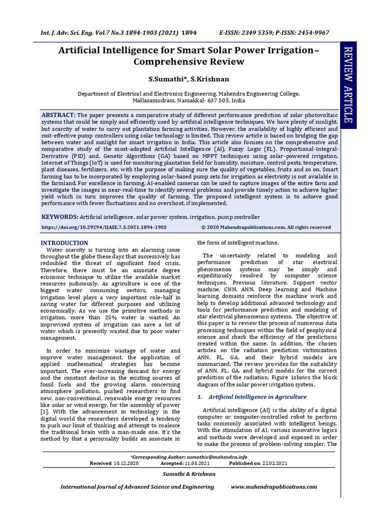 AI-Driven Solar Irrigation Review | PDF | Photovoltaics | Photovoltaic ...
