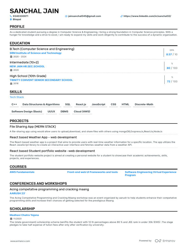 Computer Science Student Resume | PDF | Computing | Software Engineering