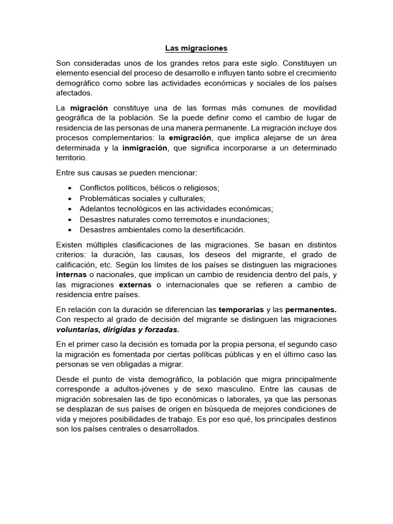 Causas y Tipos de Migración Global | PDF | Migración humana