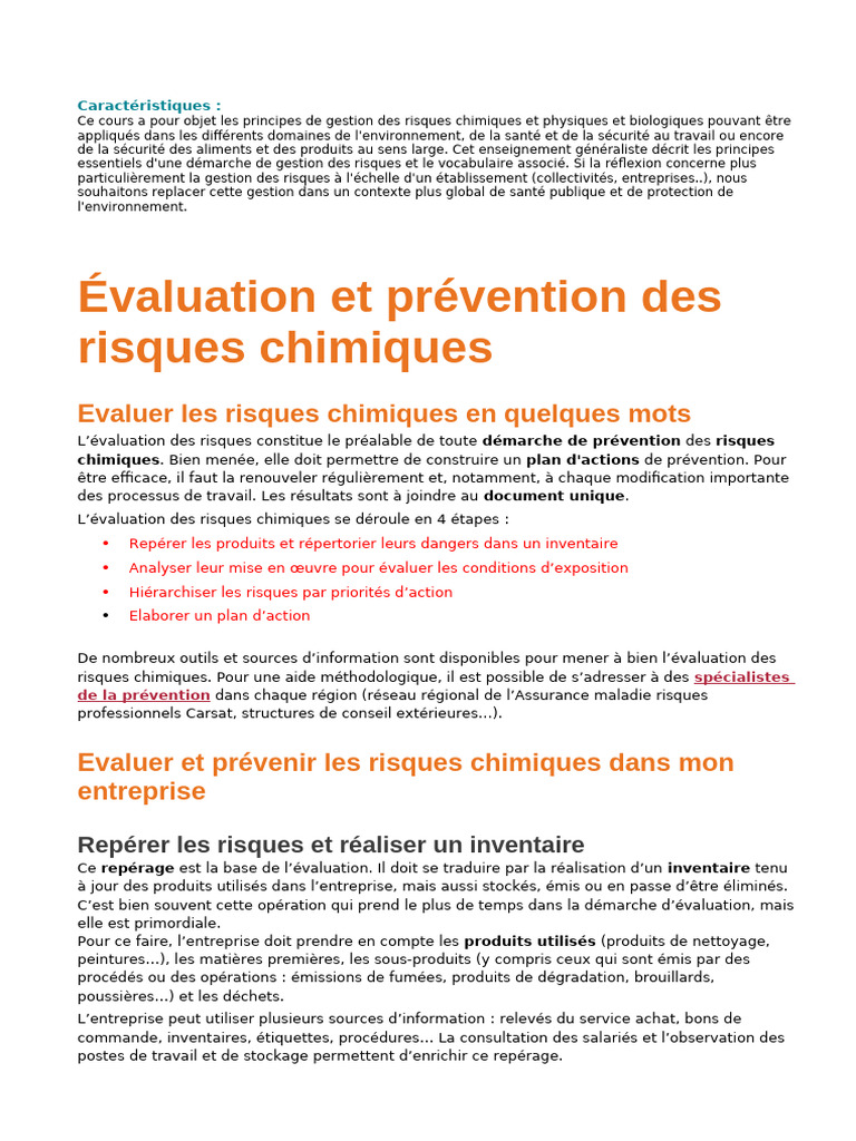 Évaluation et prévention des risques chimiques | PDF | Risque | Gestion ...